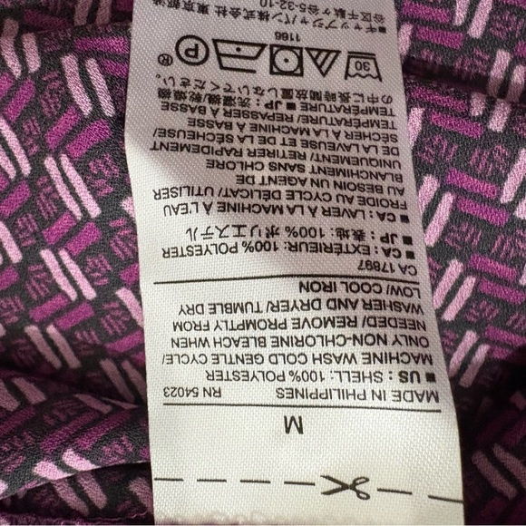 Banana Republic Purple Geometric Blouse Accordion Bell Sleeve V-Neck Womens Sz M - Picture 9 of 9